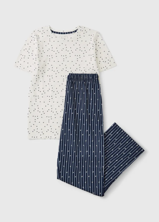 Navy/White Wide Leg Pyjama Set