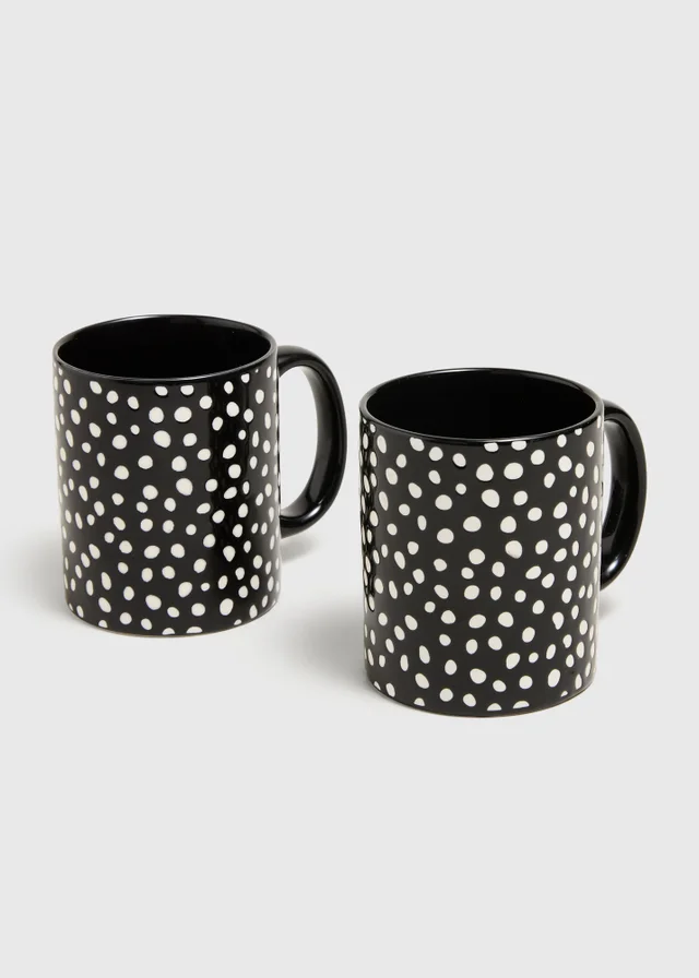 2 Pack Black Spotty Mugs