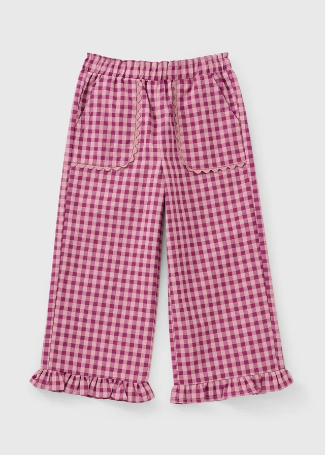 Girls Pink Gingham Woven Trousers (1-8yrs)