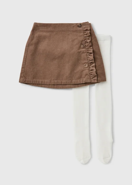 Girls Brown Cord Skirt & Tights Set (1-8 Yrs) - 1-1.5 Yrs Image 1