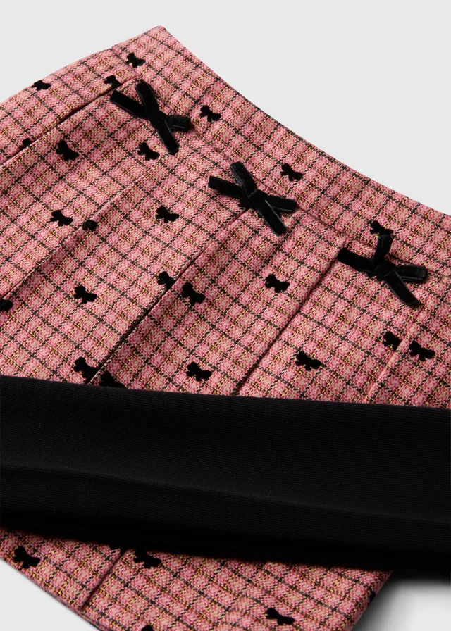 Girls Pink Check Bow Skort with Tights( 1-8 Yrs)