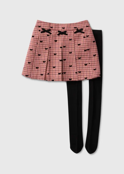 Girls Pink Check Bow Skort with Tights( 1-8 Yrs) - 1-1.5 Yrs Image 1