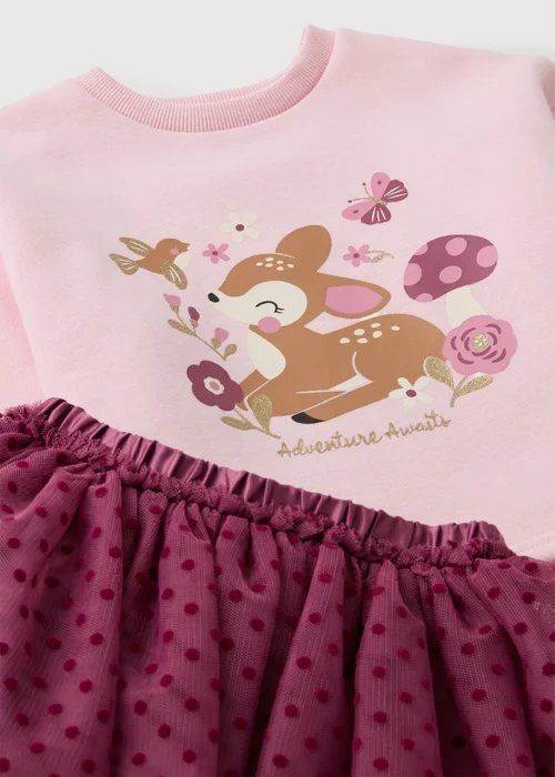 Girls Pink Sweatshirt & Burgundy Tulle Skirt Set (1-7yrs) - 2-3 Yrs Image 2