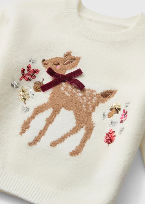 Girls Cream Deer Knitted Jumper (1-8yrs) - 1-1.5 Yrs Image 2