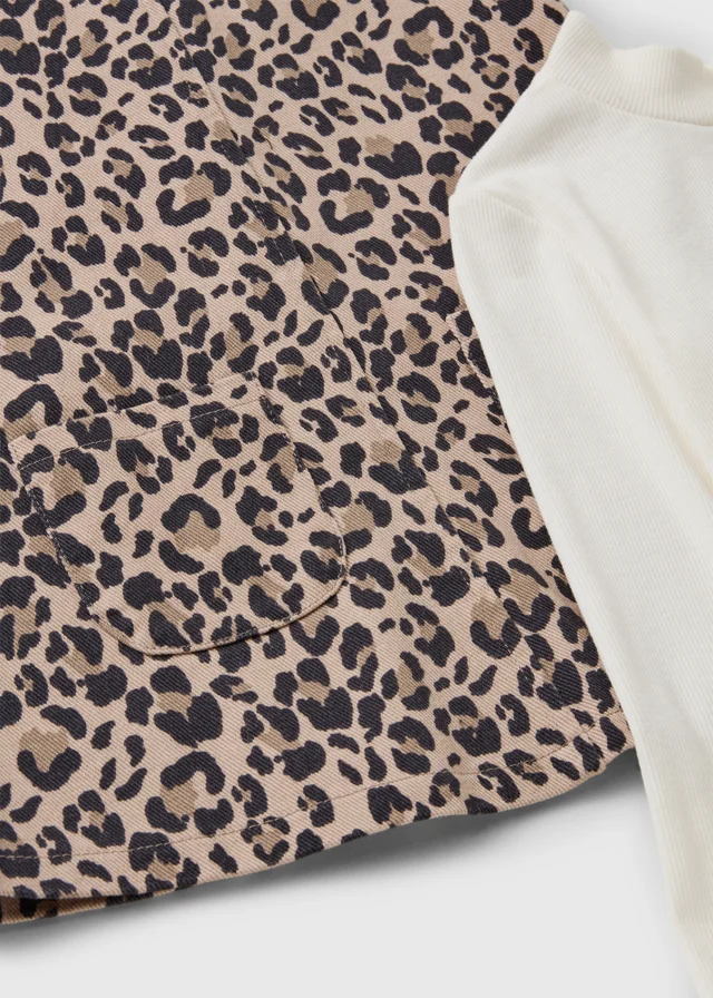 Girls 2 Piece Brown Leopard Pinafore Dress (1-7 Yrs)