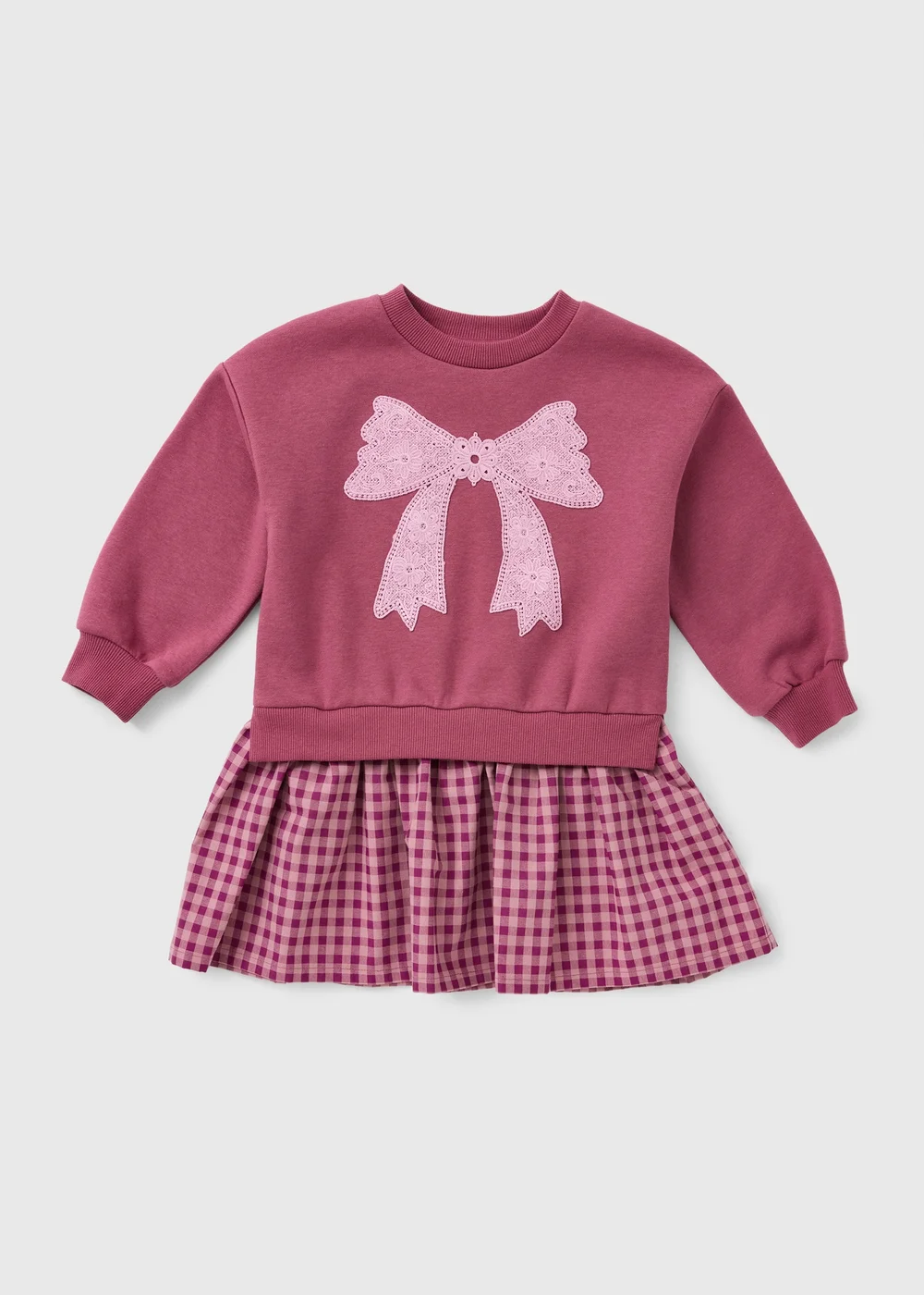 Girls Burgundy Bow Sweatshirt Dress (1-8 Yrs) - 1-1.5 Yrs Image 1