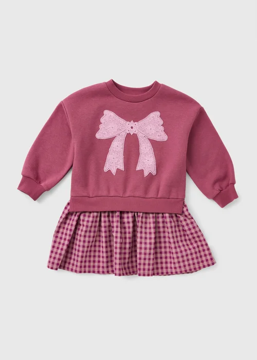 Girls Burgundy Bow Sweatshirt Dress (1-8 Yrs) - 1-1.5 Yrs Image 1