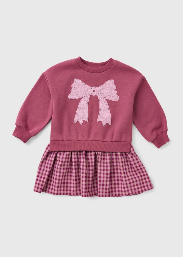 Girls Burgundy Bow Sweatshirt Dress (1-8 Yrs)
