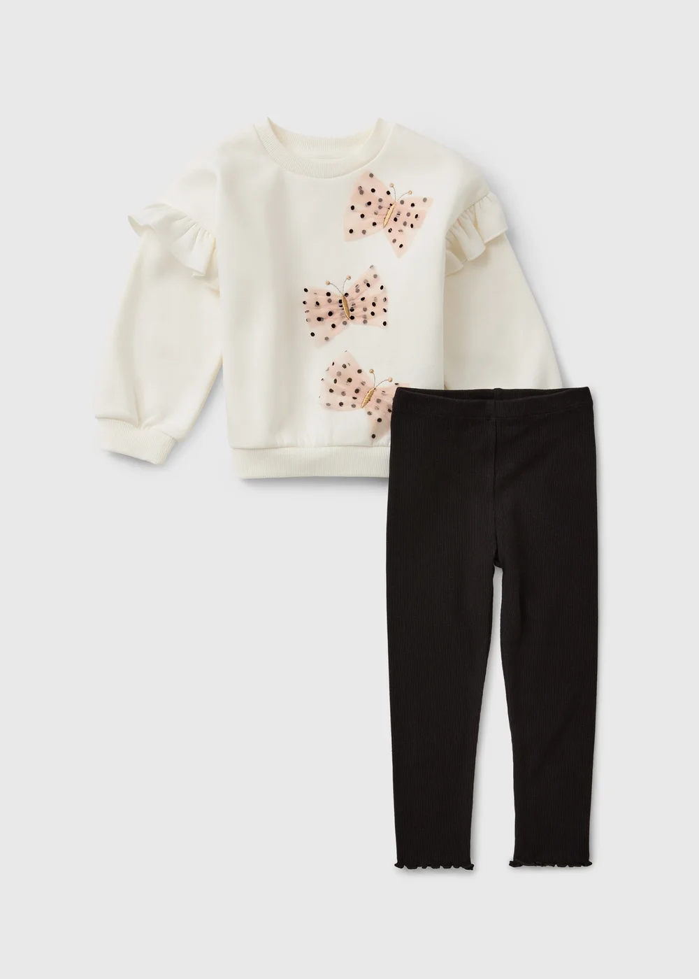 Girls Cream Sweatshirt & Black Legging Set (1-7yrs) - 1-1.5 Yrs Image 1