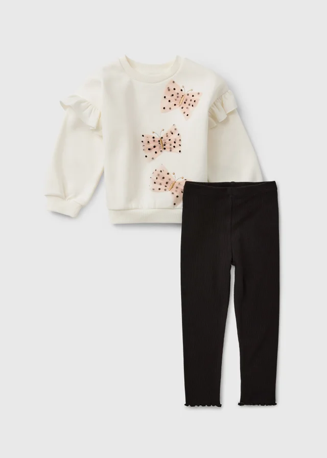 Girls Cream Sweatshirt & Black Legging Set (1-7yrs)