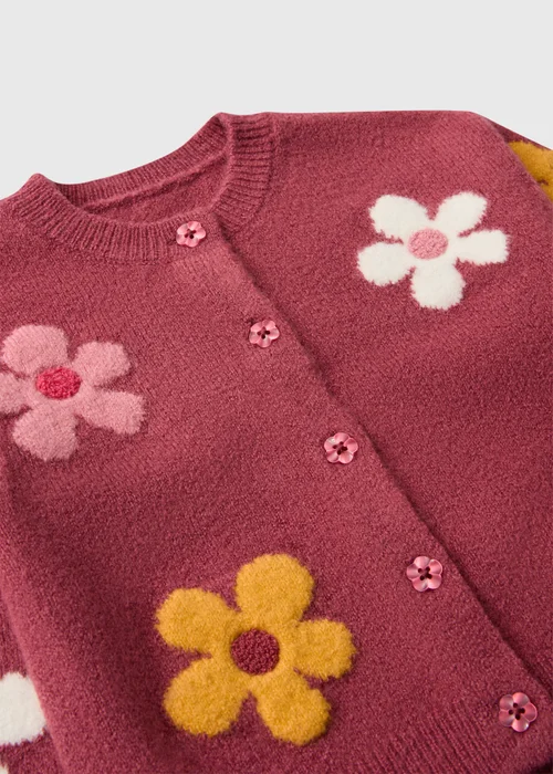 Girls Burgundy Floral Knit Cardigan (1-7yrs) - 1-1.5 Yrs Image 2