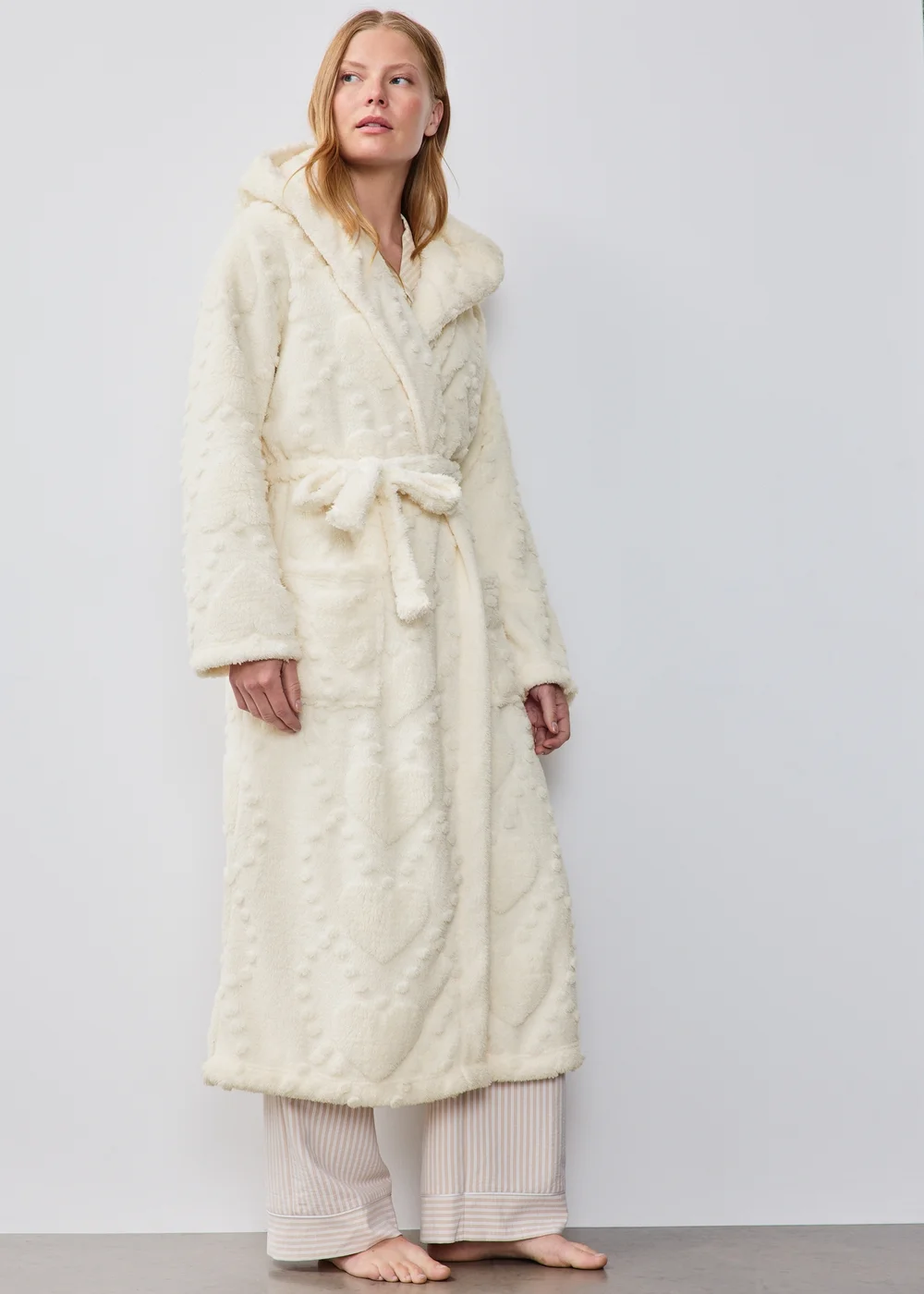 Cream Heart Hooded Dressing Gown - XS Image 1
