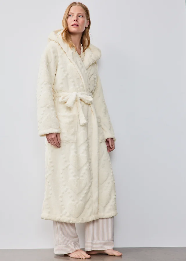 Cream Heart Hooded Dressing Gown