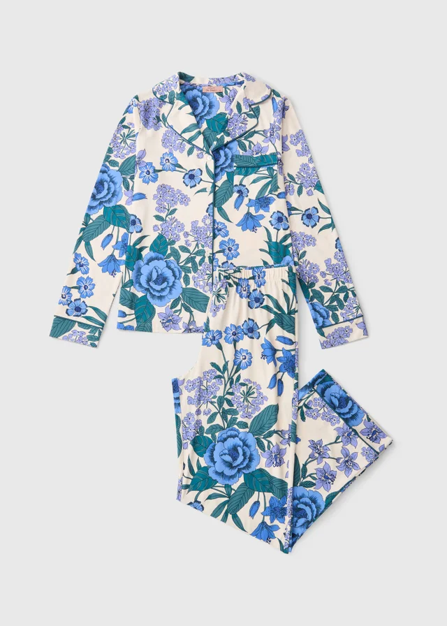 Blue Floral Print Wide Leg Pyjamas
