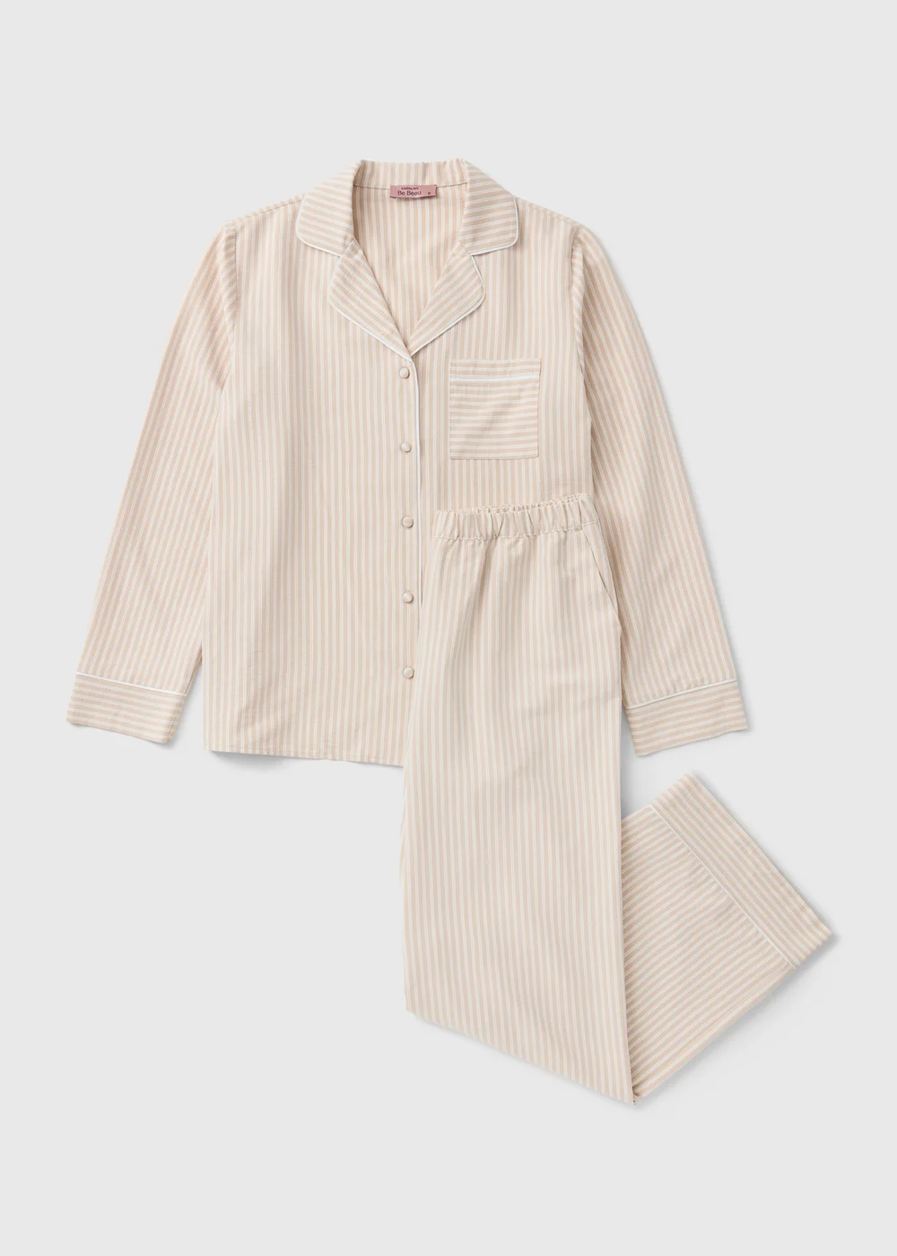 Beige Striped Button Up Pyjama Set - 8 Image 1