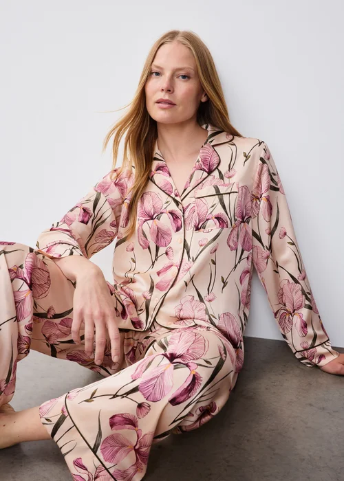Cream Satin Long Traditional Pyjama Set - 8 Image 1