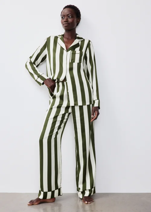 Green Striped Satin Traditional Pyjamas - 8 Image 1