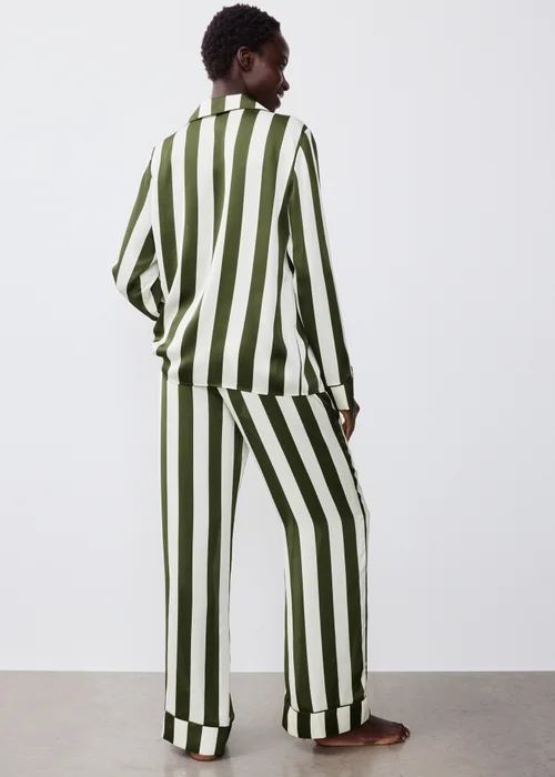 Green Striped Satin Traditional Pyjamas - 8 Image 2
