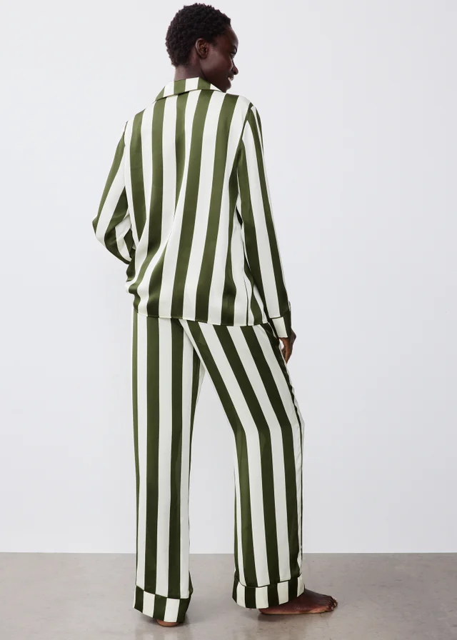 Green Striped Satin Traditional Pyjamas