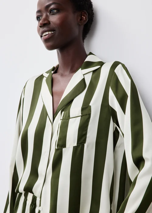 Green Striped Satin Traditional Pyjamas - 8 Image 3