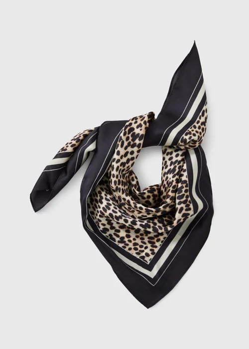 Brown Leopard Print Satin Scarf - One Size Image 2