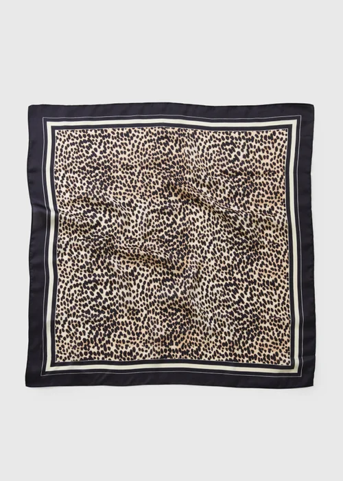 Brown Leopard Print Satin Scarf - One Size Image 1
