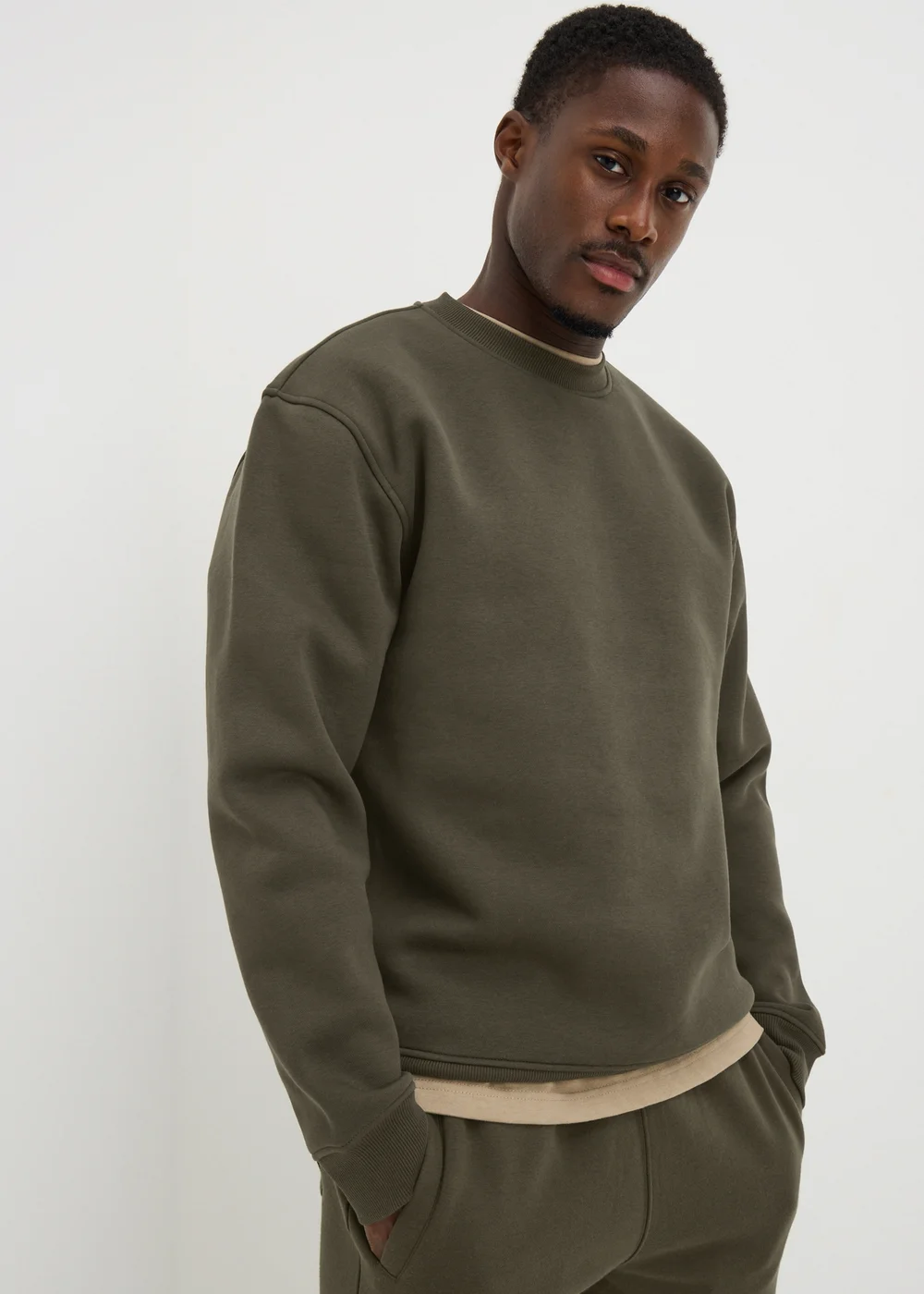 Khaki Relaxed Crew Neck Sweatshirt - S Image 1
