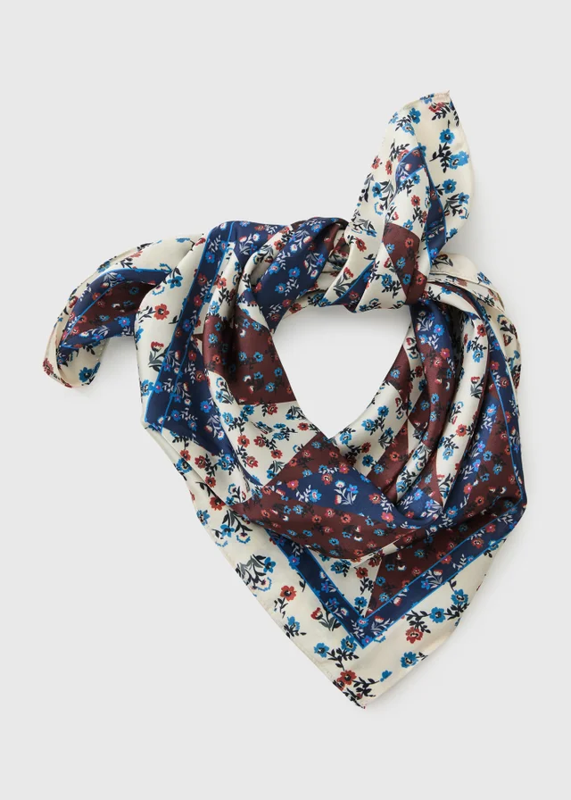 Blue Ditsy Floral Satin Scarf