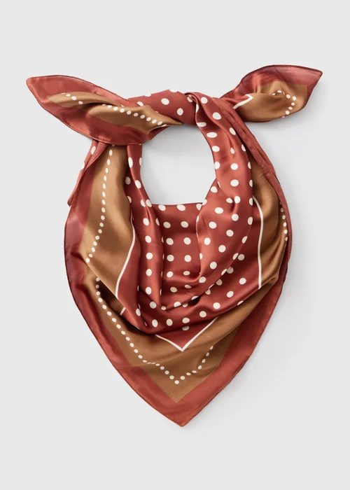 Brown Satin Patterned Scarf - One Size Image 1