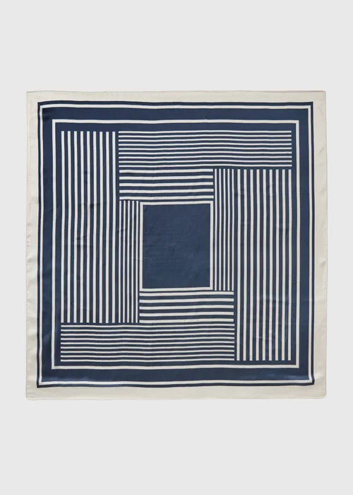 Navy Striped Satin Scarf - One Size Image 1