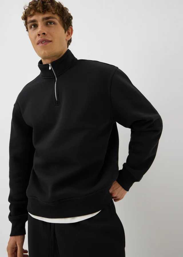 Black Relaxed 1/2 Zip Jumper