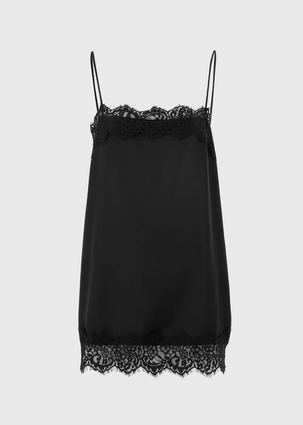 Black Satin Lace Trim Cami Top - 8 Image 4