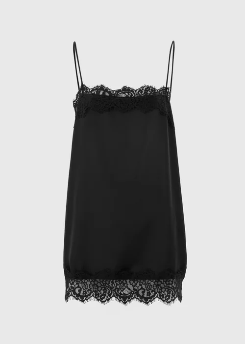 Black Satin Lace Trim Cami Top - 8 Image 4