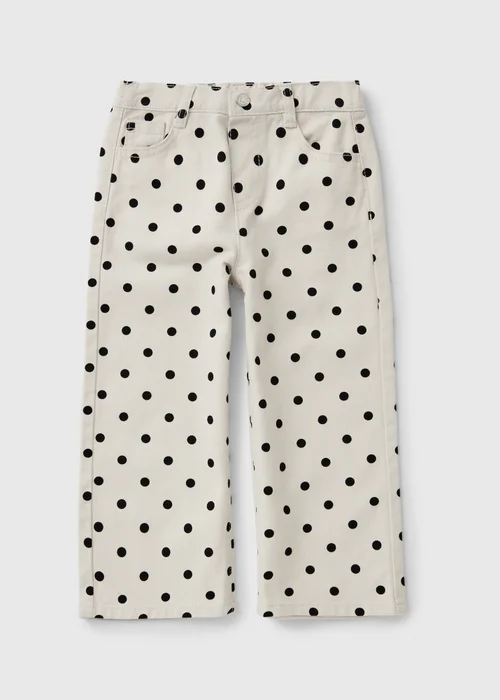 Girls Cream Polka Dot Jeans (1-8 Yrs) - 1-1.5 Yrs Image 1