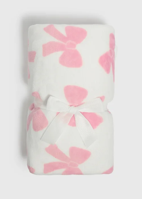 Baby Pink Bow Fleece Blanket - One Size Image 1