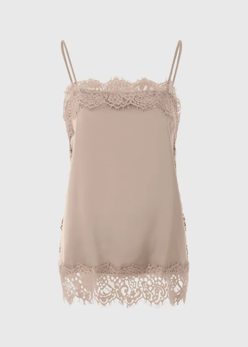 Mocha Satin Lace Trim Cami Top - 8 Image 5