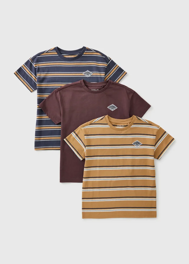 3 Pack Boys Multi Striped T-Shirts (7-15 Yrs)