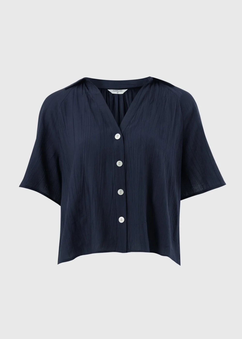 Navy Crinkle Textured Co Ord Shirt - 14 Image 3