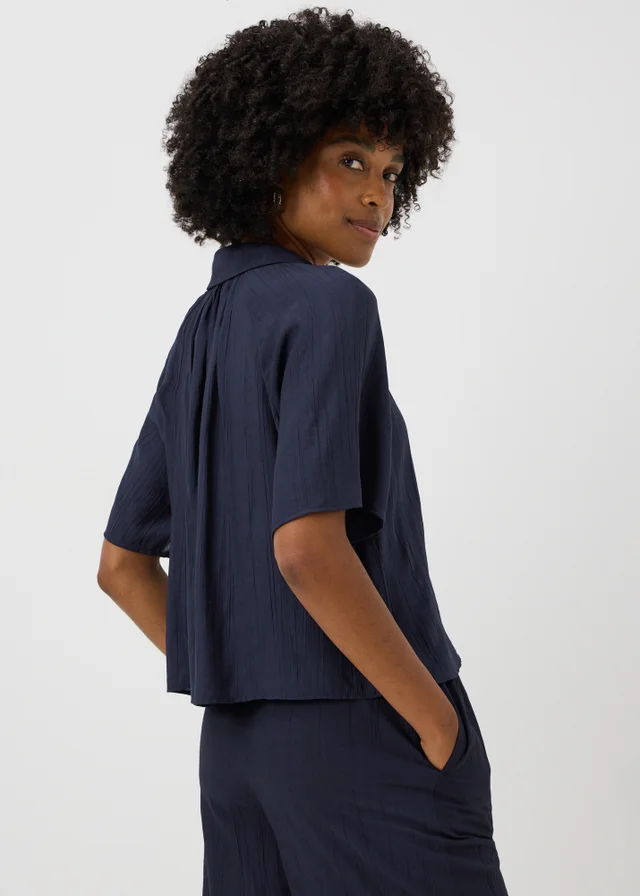 Navy Crinkle Textured Co Ord Shirt