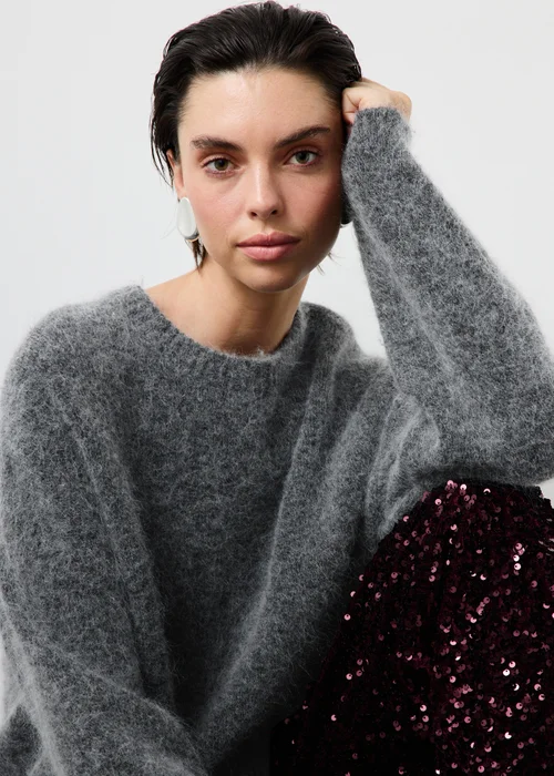 Grey Charcoal Alpaca Blend Fluffy Jumper - XS Image 4