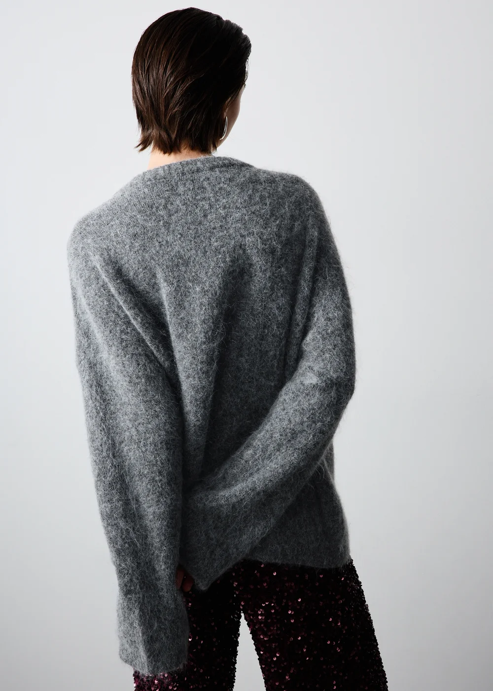 Grey Charcoal Alpaca Blend Fluffy Jumper - XS Image 3
