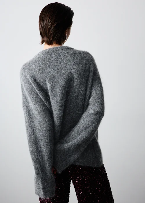 Grey Charcoal Alpaca Blend Fluffy Jumper - XS Image 3