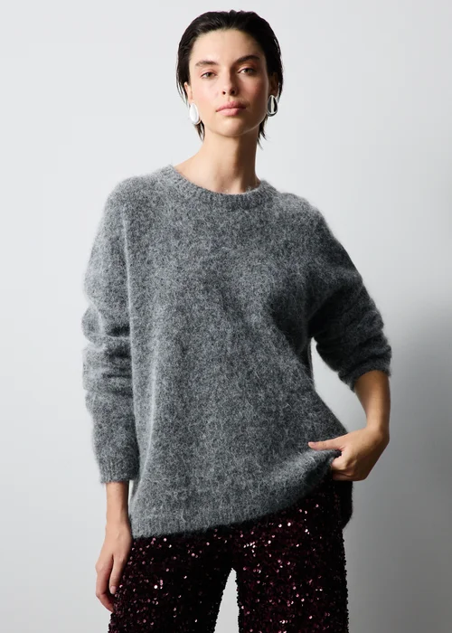 Grey Charcoal Alpaca Blend Fluffy Jumper - XS Image 2