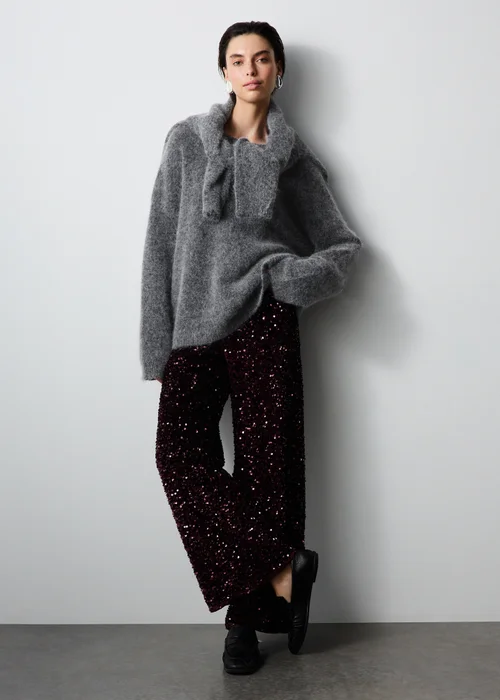 Grey Charcoal Alpaca Blend Fluffy Jumper - XS Image 1