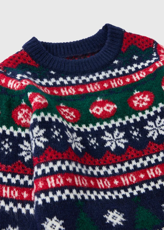 Boys Navy Fairisle Matching Family Christmas Jumper (1-13yrs)