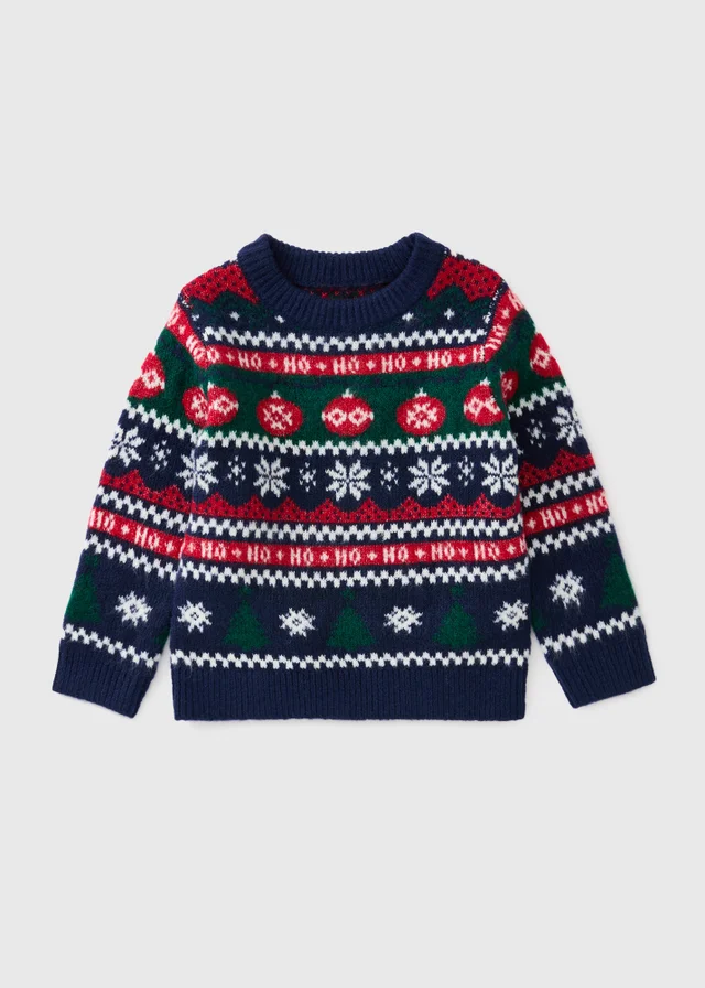 Boys Navy Fairisle Matching Family Christmas Jumper (1-13yrs)