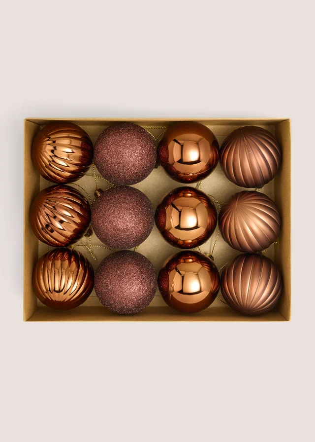 12 Pack Brown Assorted Baubles