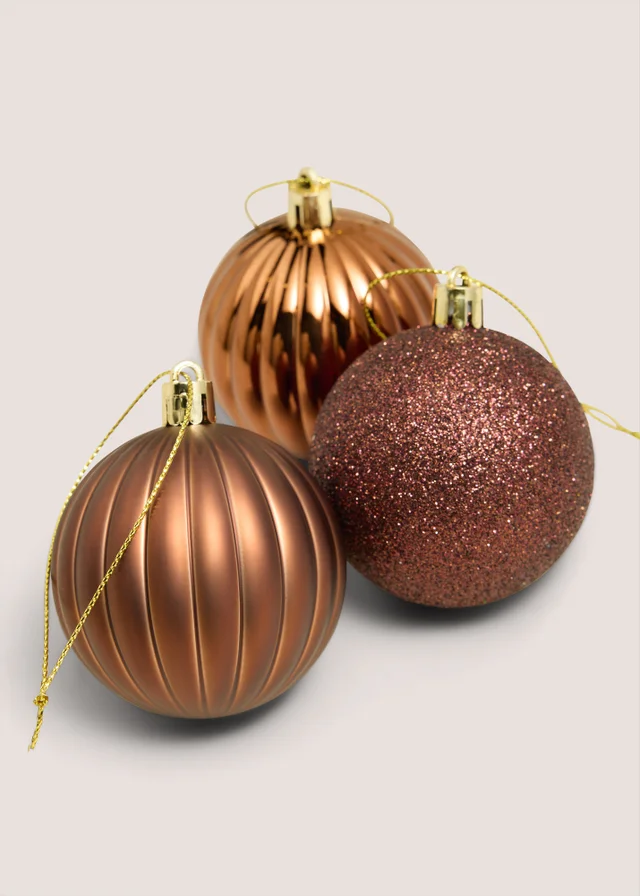12 Pack Brown Assorted Baubles