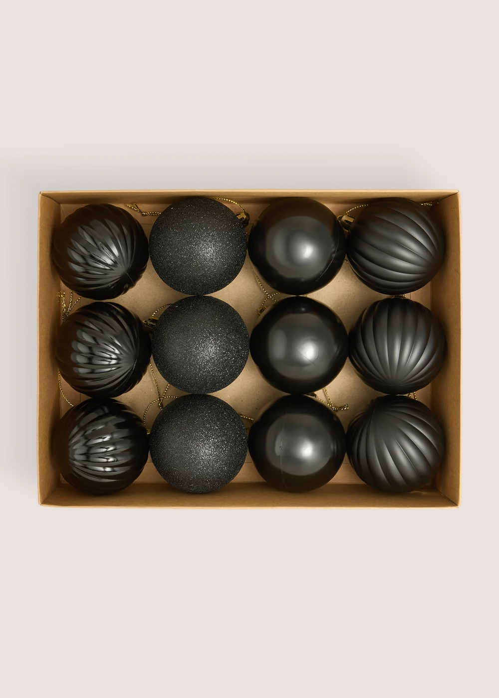 12 Pack Black Baubles Image 1