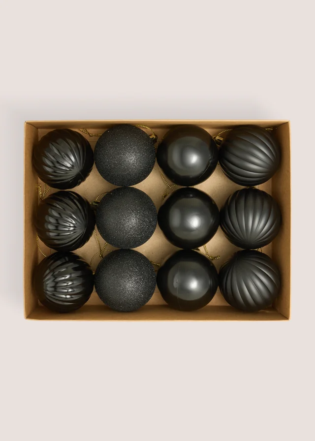12 Pack Black Baubles
